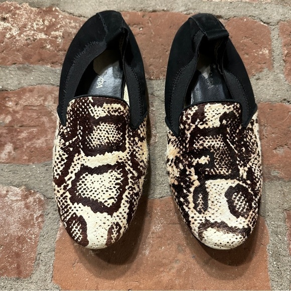 Yosi Samra Calf Loafers Size 8 Brown Black Cream Foldable Fla - Picture 1 of 16